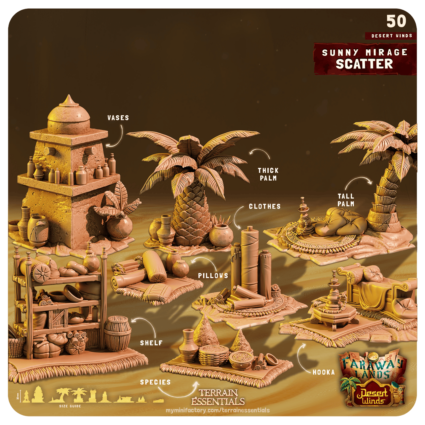 3D Printed Cast n Play Sunny Mirage Scatter Desert Winds Terrain Set 28mm 32mm D&D - 3D Printing Boss 