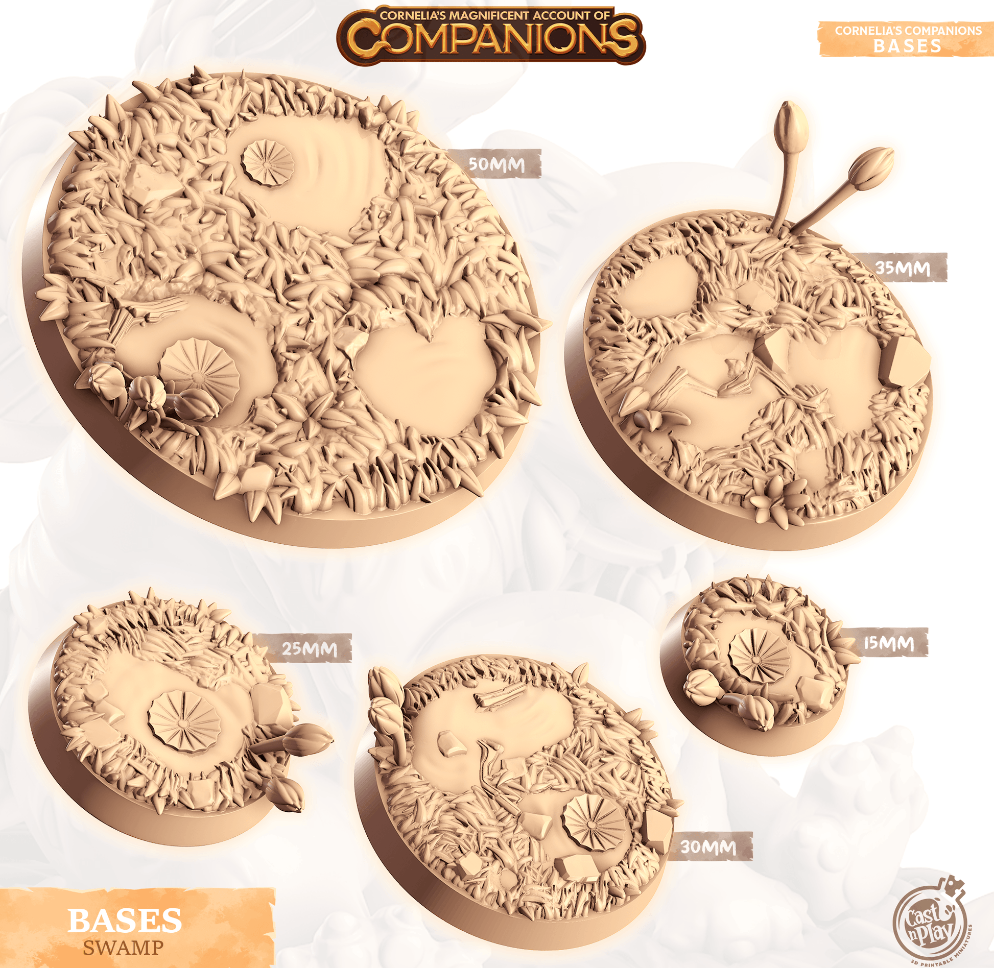 3D Printed Cast n Play Swamp Bases Companion's Bases - Master Pack Companions 28mm 32mm D&D - 3D Printing Boss 