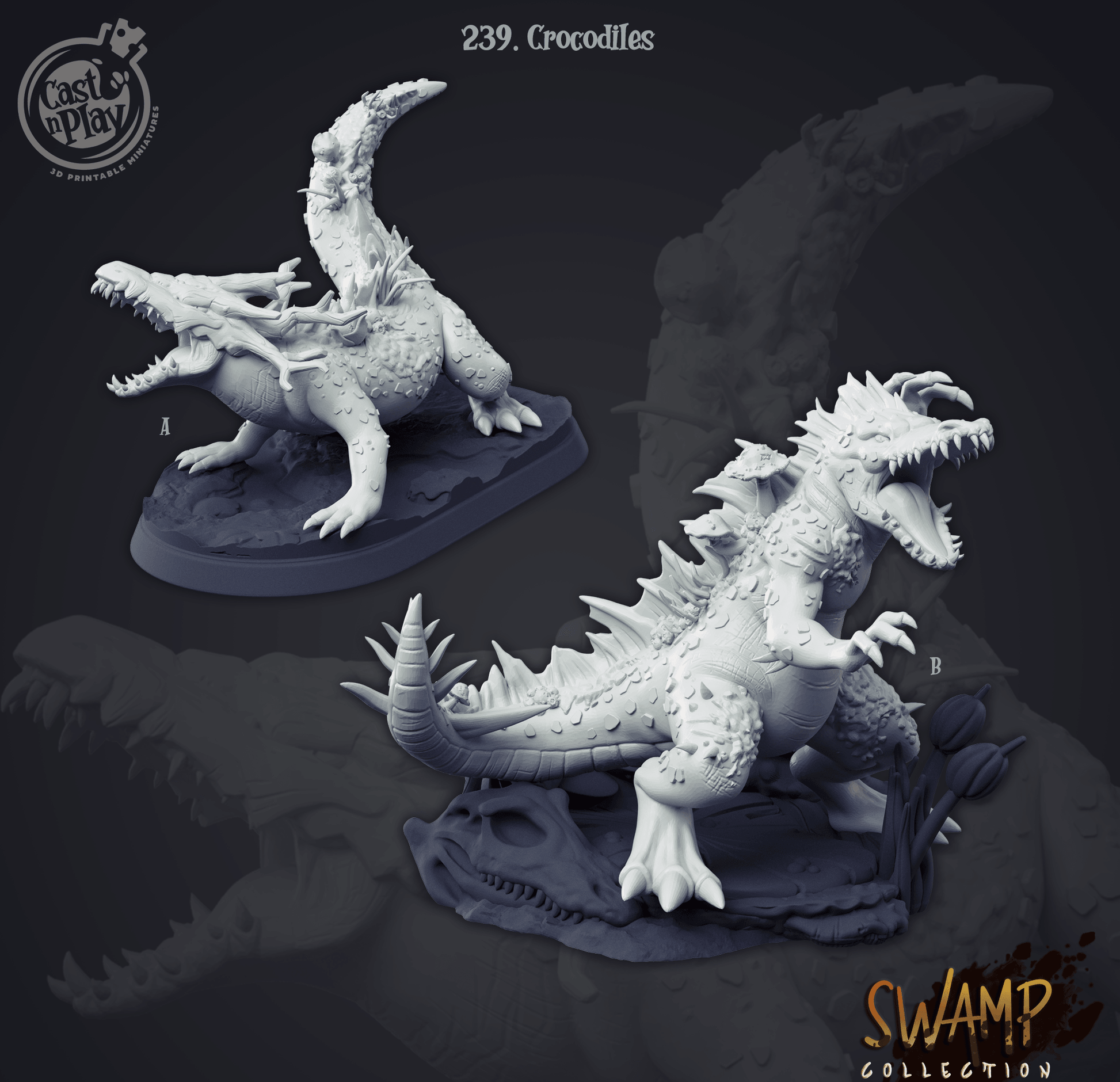 3D Printed Cast n Play Swamp Collection - Crocodiles 28mm 32mm D&D - 3D Printing Boss 