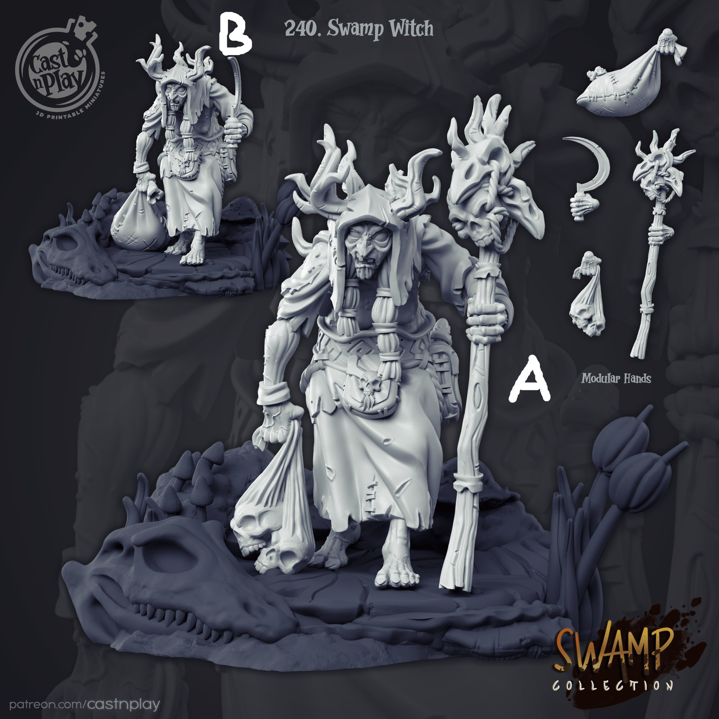 3D Printed Cast n Play Swamp Collection - Swamp Witch 28mm 32mm D&D - 3D Printing Boss 