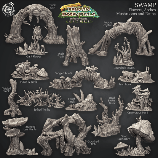 3D Printed Cast n Play Swamp Terrain Flowers, Arches, Mushrooms and Fauna Set Terrain Essentials Nature 28mm 32mm D&D - 3D Printing Boss 