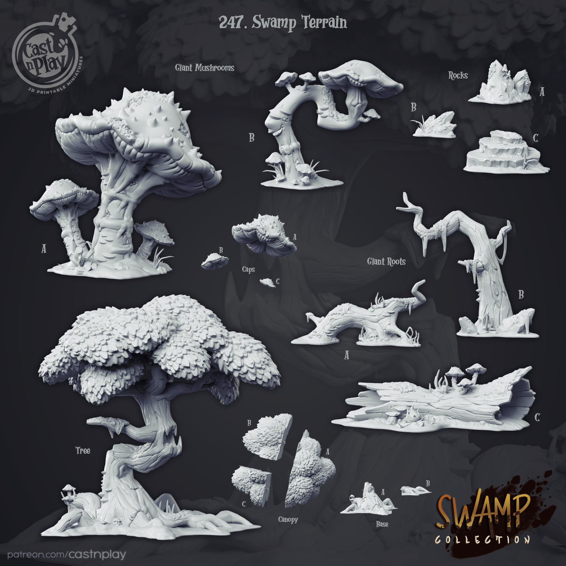 3D Printed Cast n Play Swamp Terrain Swamp Collection 28mm 32mm D&D - 3D Printing Boss 