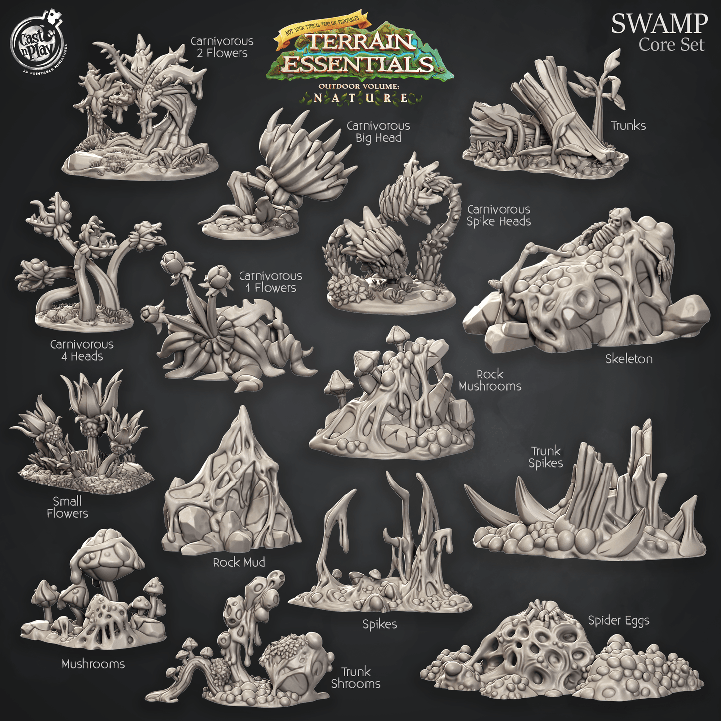 3D Printed Cast n Play Swamp Terrain Swamp Core Set Terrain Essentials Nature 28mm 32mm D&D - 3D Printing Boss 