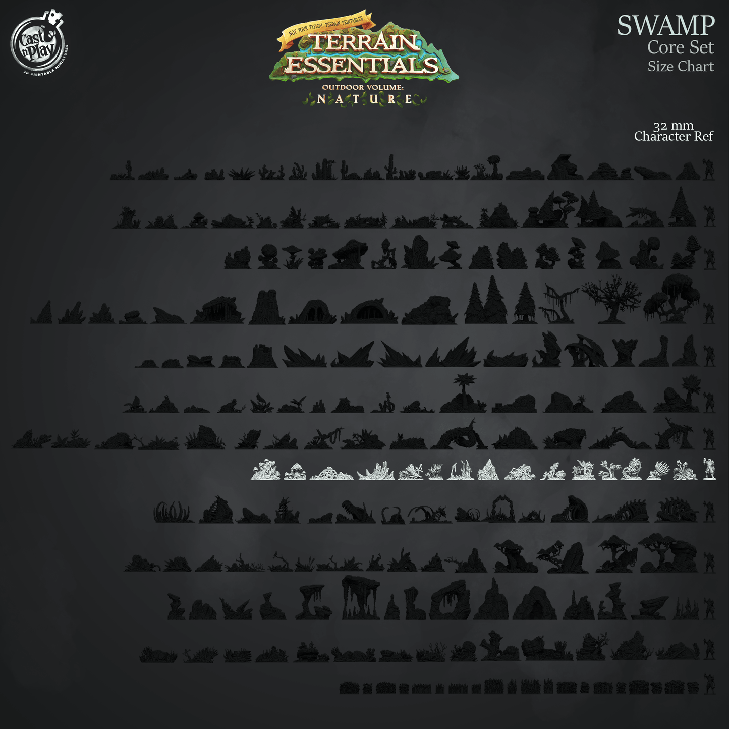 3D Printed Cast n Play Swamp Terrain Swamp Core Set Terrain Essentials Nature 28mm 32mm D&D - 3D Printing Boss 