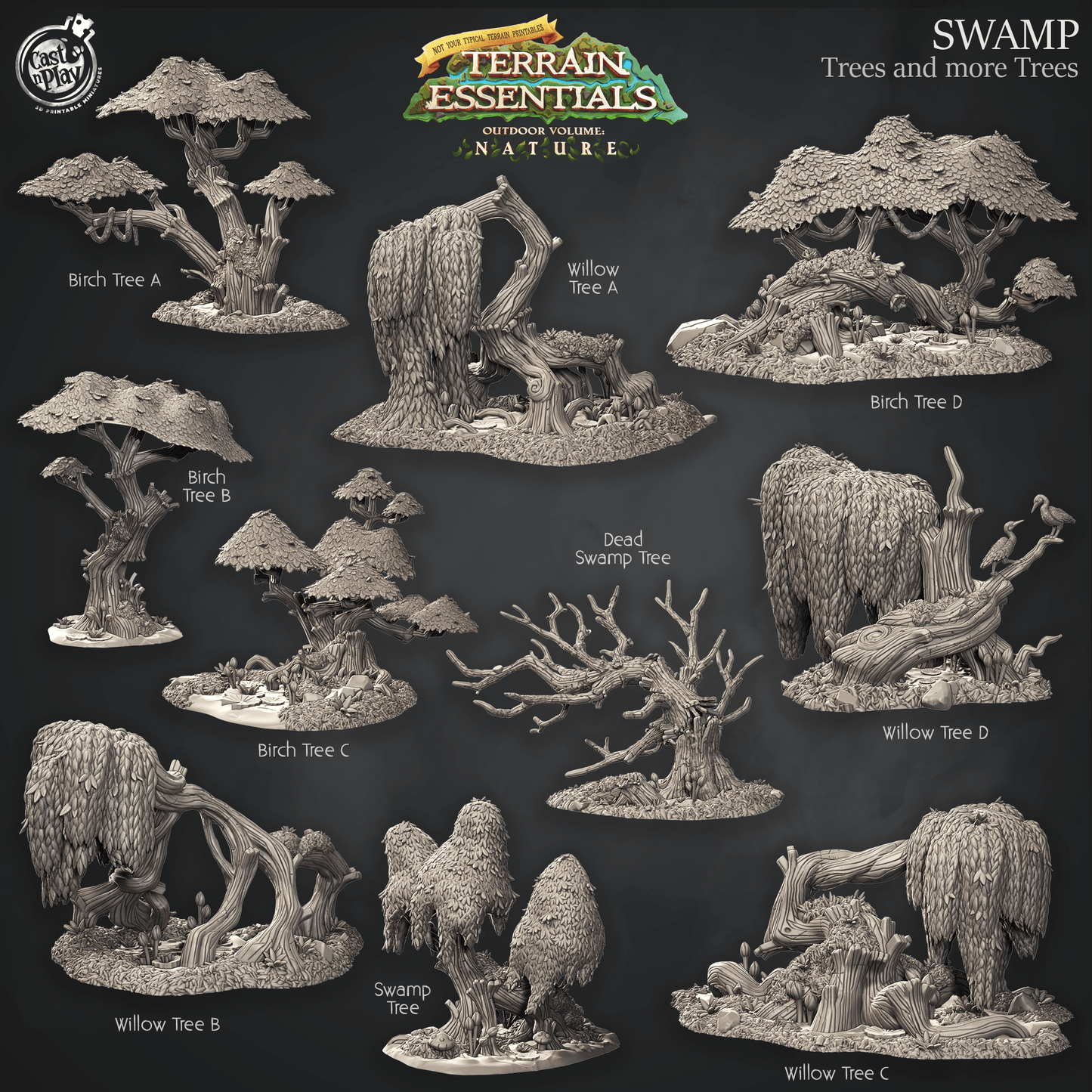 3D Printed Cast n Play Swamp Terrain Trees and more Trees Set Terrain Essentials Nature 28mm 32mm D&D - 3D Printing Boss 