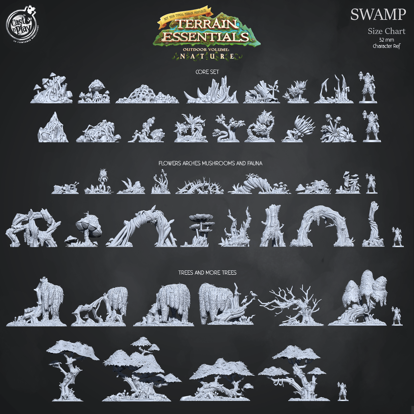 3D Printed Cast n Play Swamp Terrain Trees and more Trees Set Terrain Essentials Nature 28mm 32mm D&D - 3D Printing Boss 