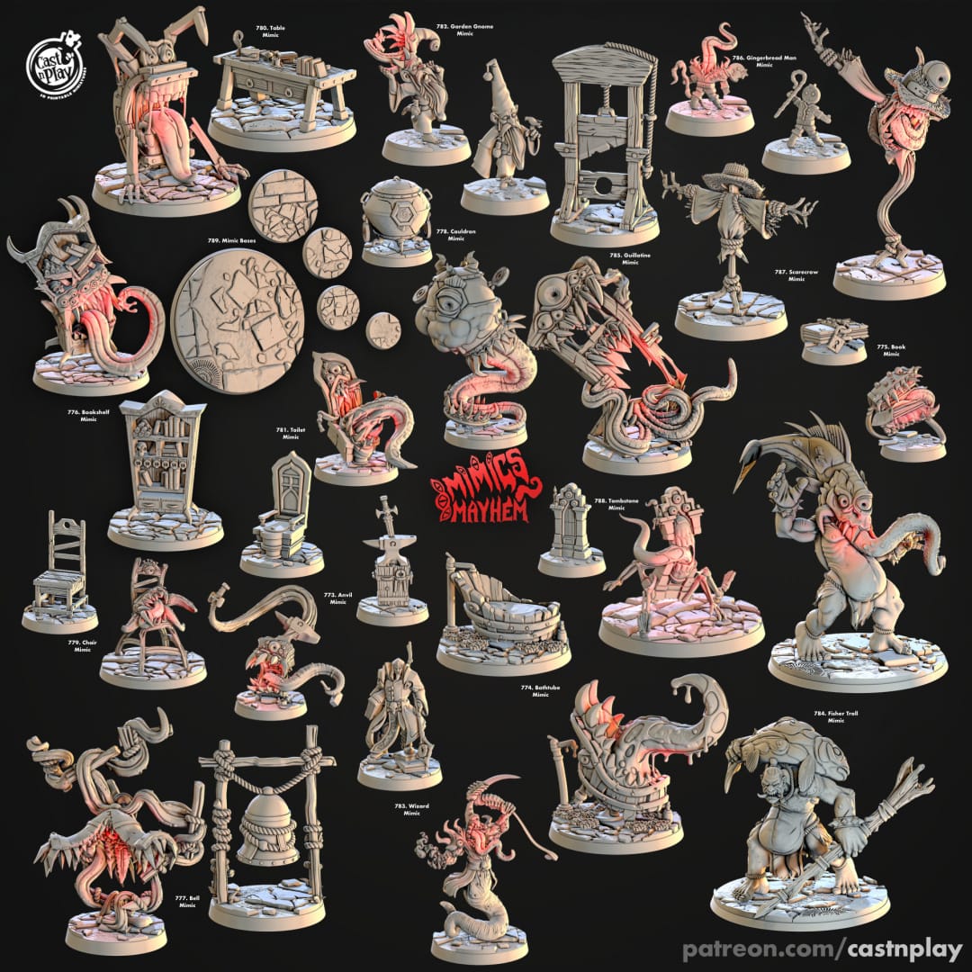 3D Printed Cast n Play Table Mimic Mimics Mayhem Set 28mm 32mm D&D - 3D Printing Boss 
