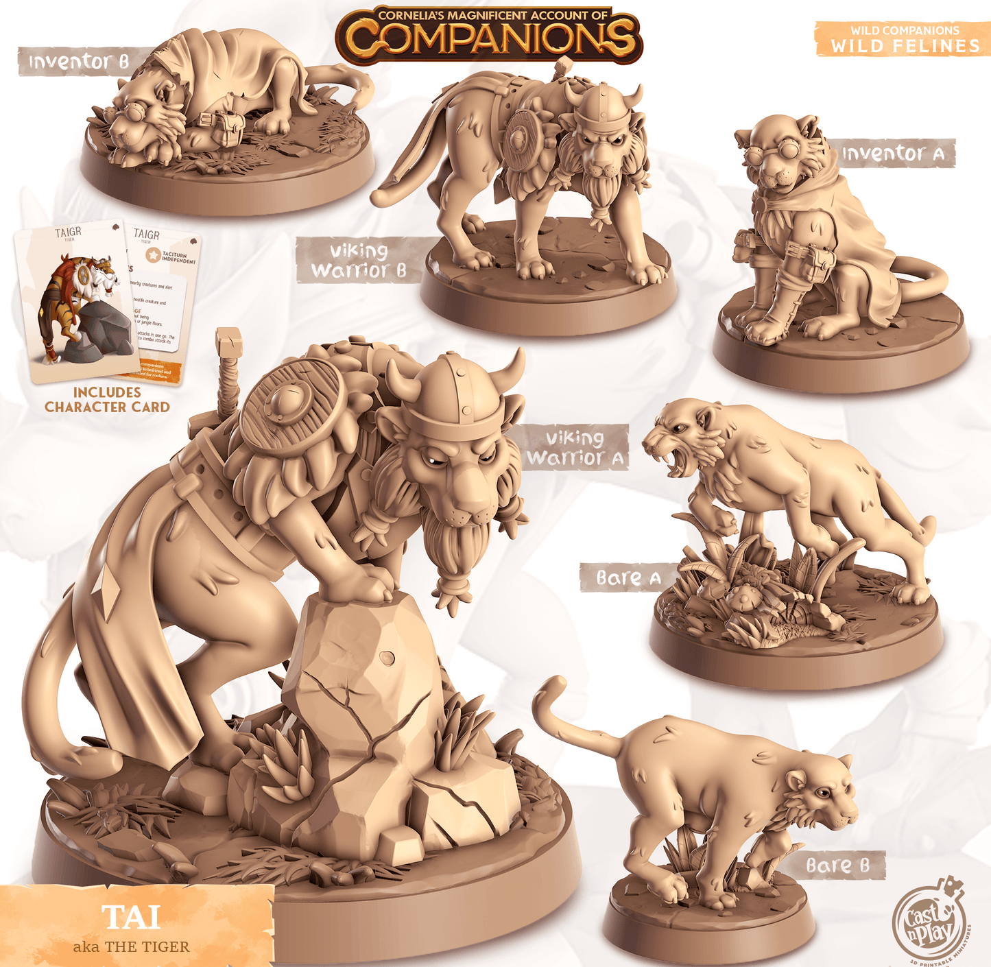 3D Printed Cast n Play Tai - The Tiger Companions 28mm 32mm D&D - 3D Printing Boss 