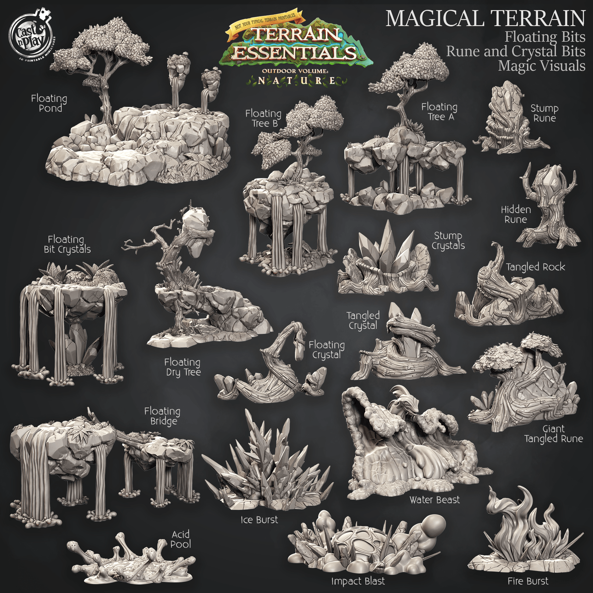 3D Printed Cast n Play Terrain Essentials Nature - Magical Terrain Set 28mm 32mm D&D - 3D Printing Boss 