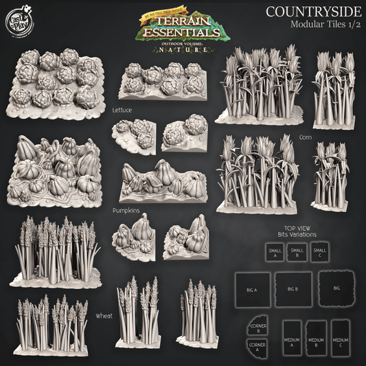 3D Printed Cast n Play Terrain Essentials Nature Meadows & Countryside Terrain - Countryside Modular Tiles Set 28mm 32mm D&D - 3D Printing Boss 