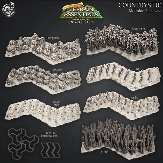 3D Printed Cast n Play Terrain Essentials Nature Meadows & Countryside Terrain - Countryside Modular Tiles Set 28mm 32mm D&D - 3D Printing Boss 