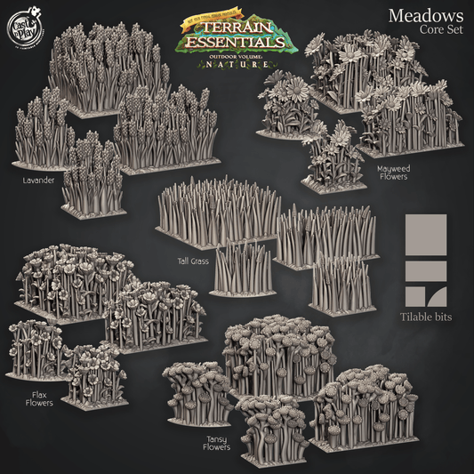 3D Printed Cast n Play Terrain Essentials Nature Meadows & Countryside Terrain - Meadows Core Set 28mm 32mm D&D - 3D Printing Boss 