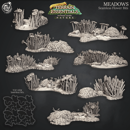 3D Printed Cast n Play Terrain Essentials Nature - Meadows Seamless Flower Bits Set 28mm 32mm D&D - 3D Printing Boss 