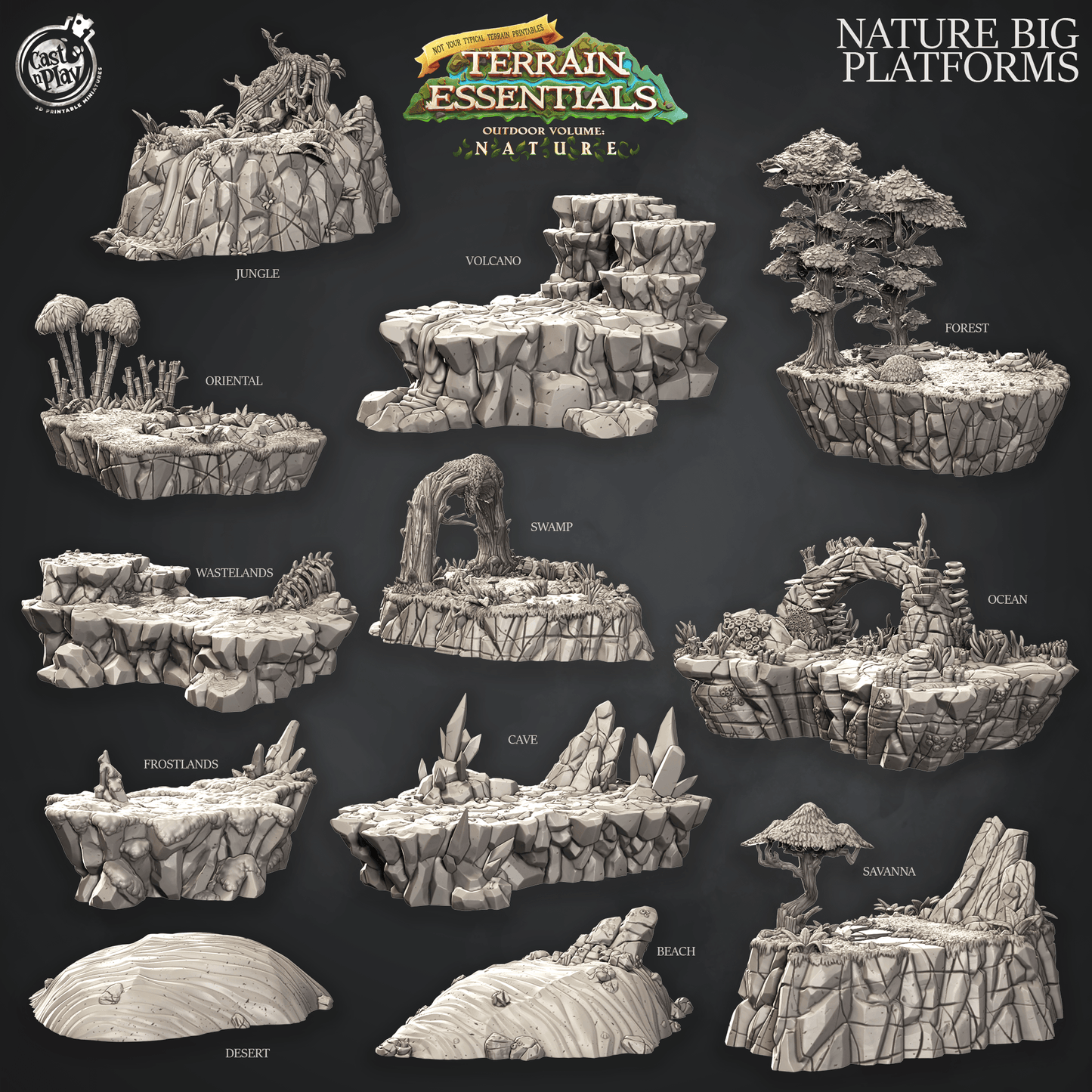 3D Printed Cast n Play Terrain Essentials Nature - Nature Big Platforms Set 28mm 32mm D&D - 3D Printing Boss 