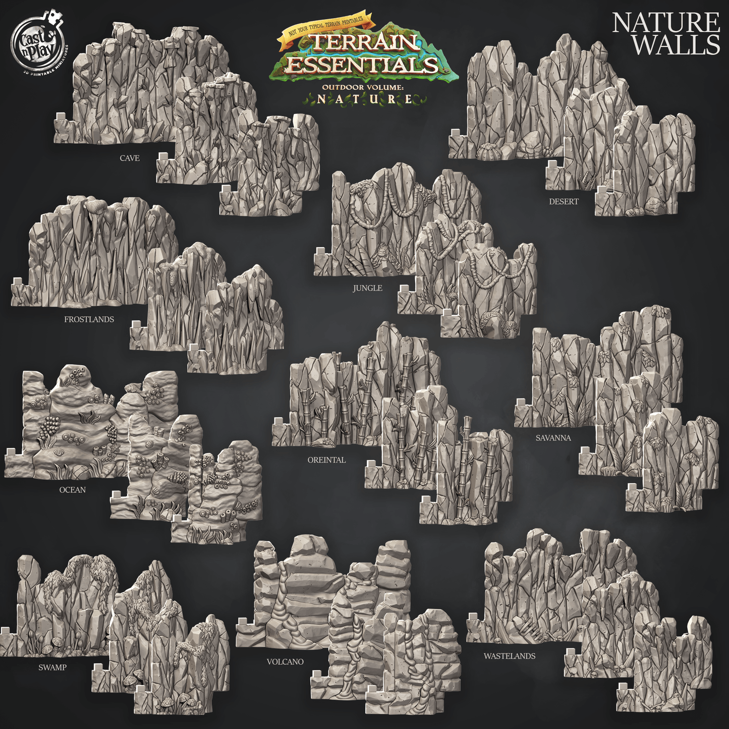 3D Printed Cast n Play Terrain Essentials Nature - Nature Wall  28mm 32mm D&D - 3D Printing Boss 