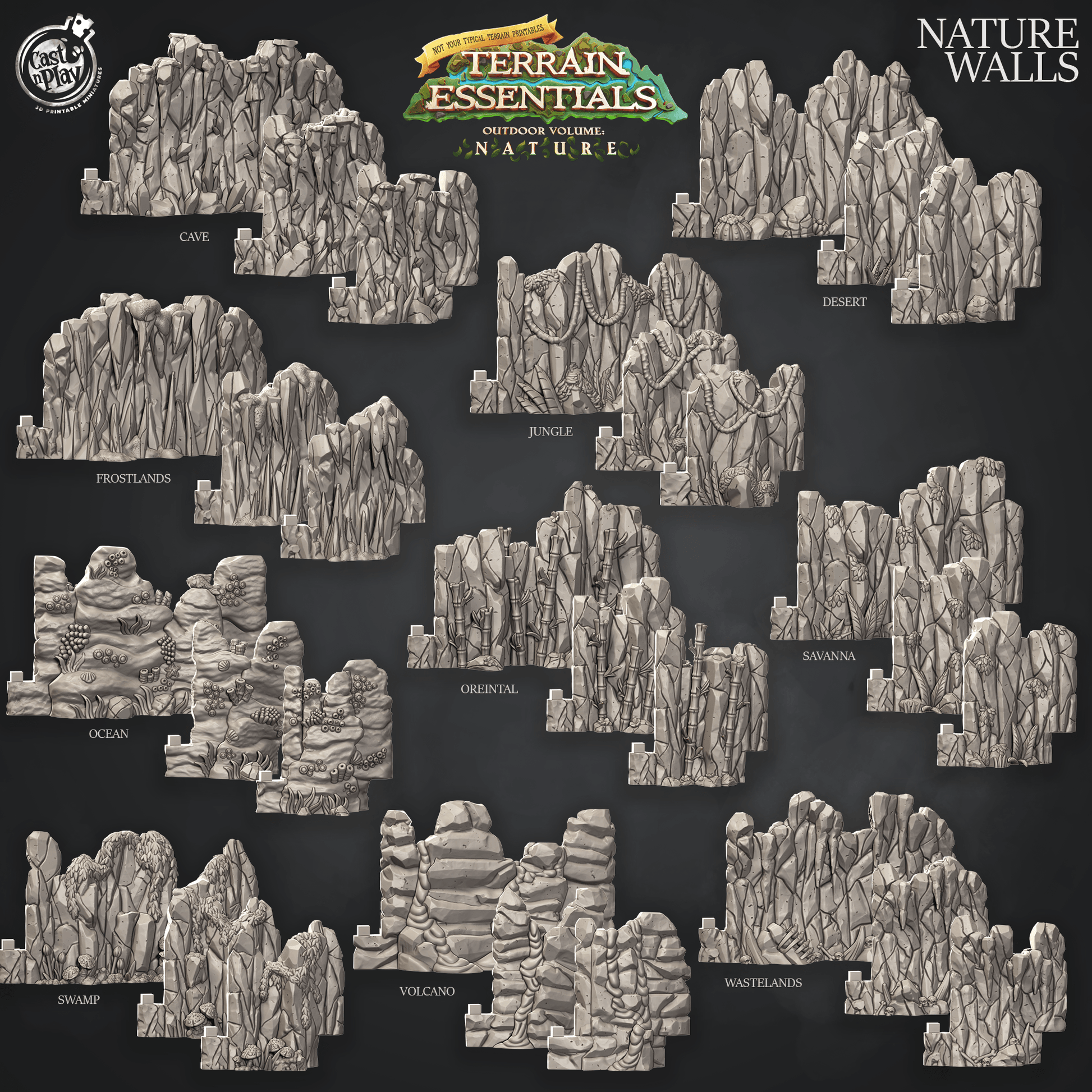 3D Printed Cast n Play Terrain Essentials Nature - Nature Wall  28mm 32mm D&D - 3D Printing Boss 