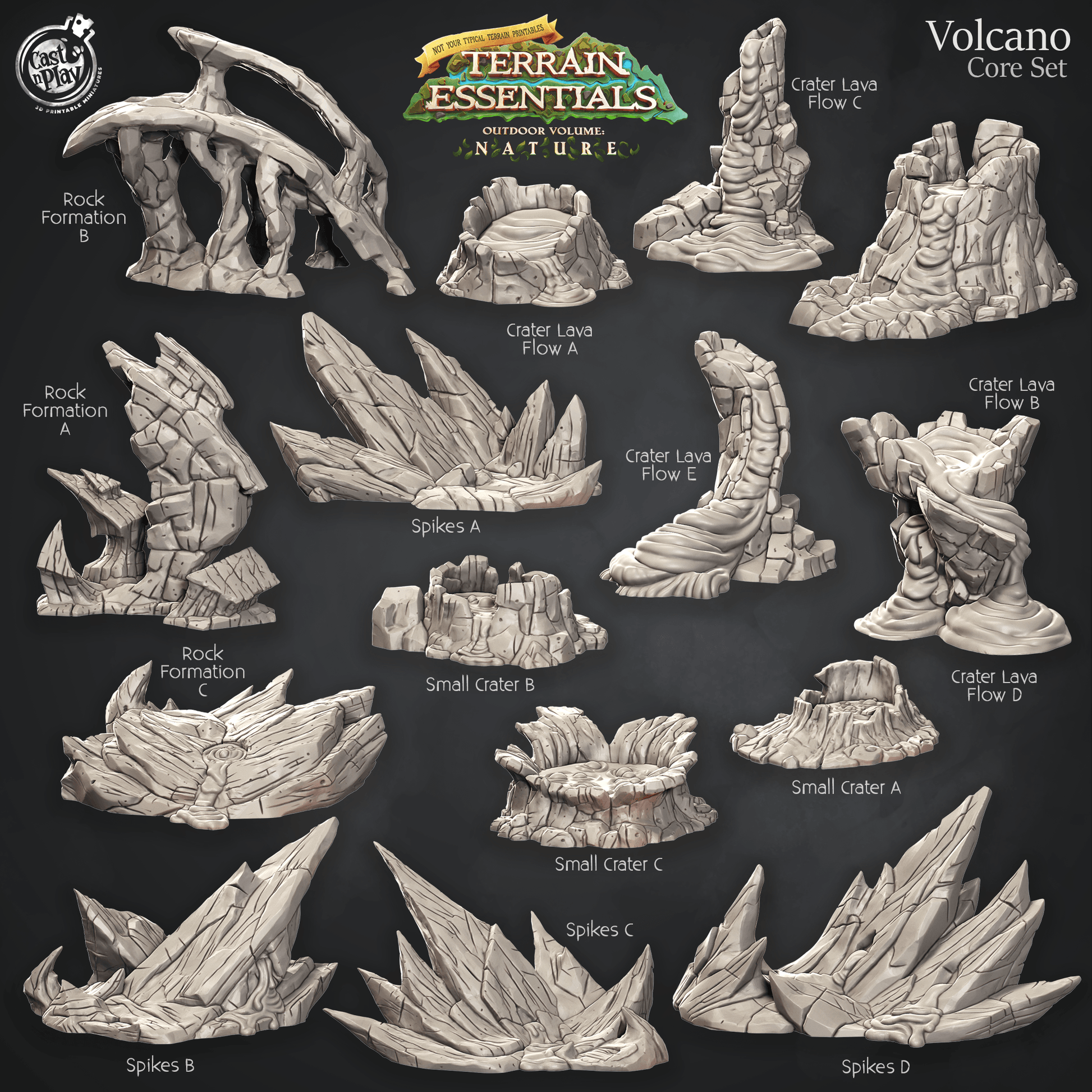 3D Printed Cast n Play Terrain Essentials Nature Volcano Terrain - Volcano Core Set 28mm 32mm D&D - 3D Printing Boss 
