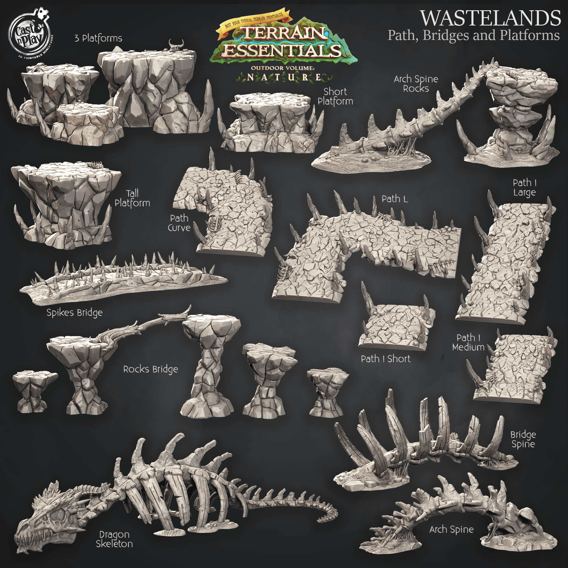 3D Printed Cast n Play Terrain Essentials Nature Wastelands Terrain - Path, Bridges and Platforms  Set 28mm 32mm D&D - 3D Printing Boss 
