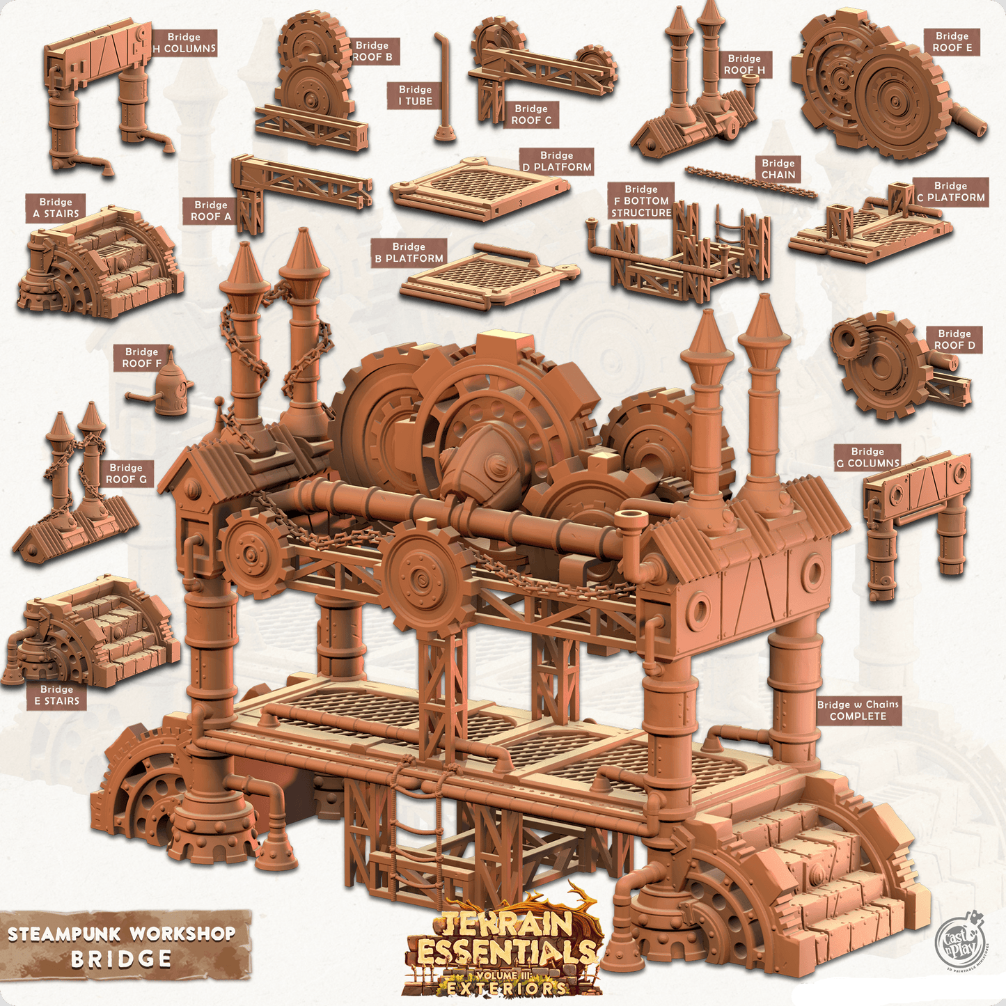 3D Printed Cast n Play Terrain Essentials - Steampunk Workshop Bridge 28mm 32mm - 3D Printing Boss 