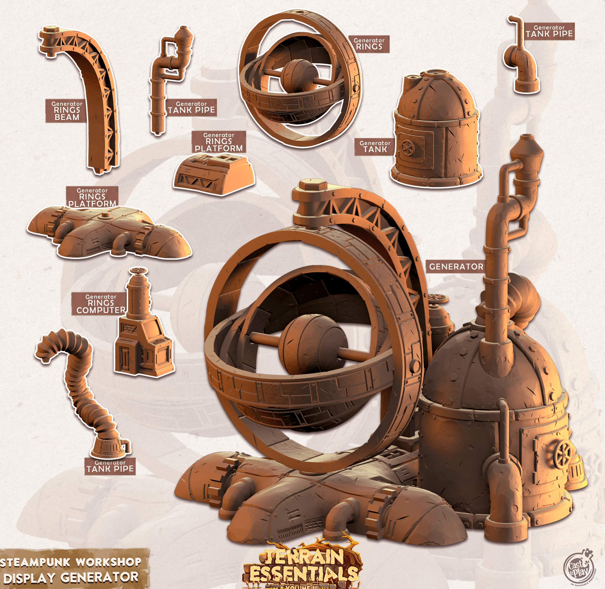 3D Printed Cast n Play Terrain Essentials - Steampunk Workshop Display Generator 28mm 32mm - 3D Printing Boss 