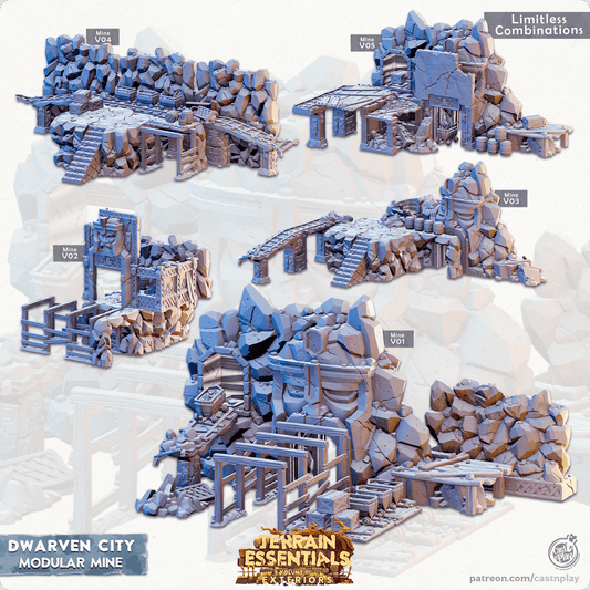 3D Printed Cast n Play Terrain Essentials Vol III Exteriors Dwarven City Set Modular Mine 28mm 32mm D&D - 3D Printing Boss 
