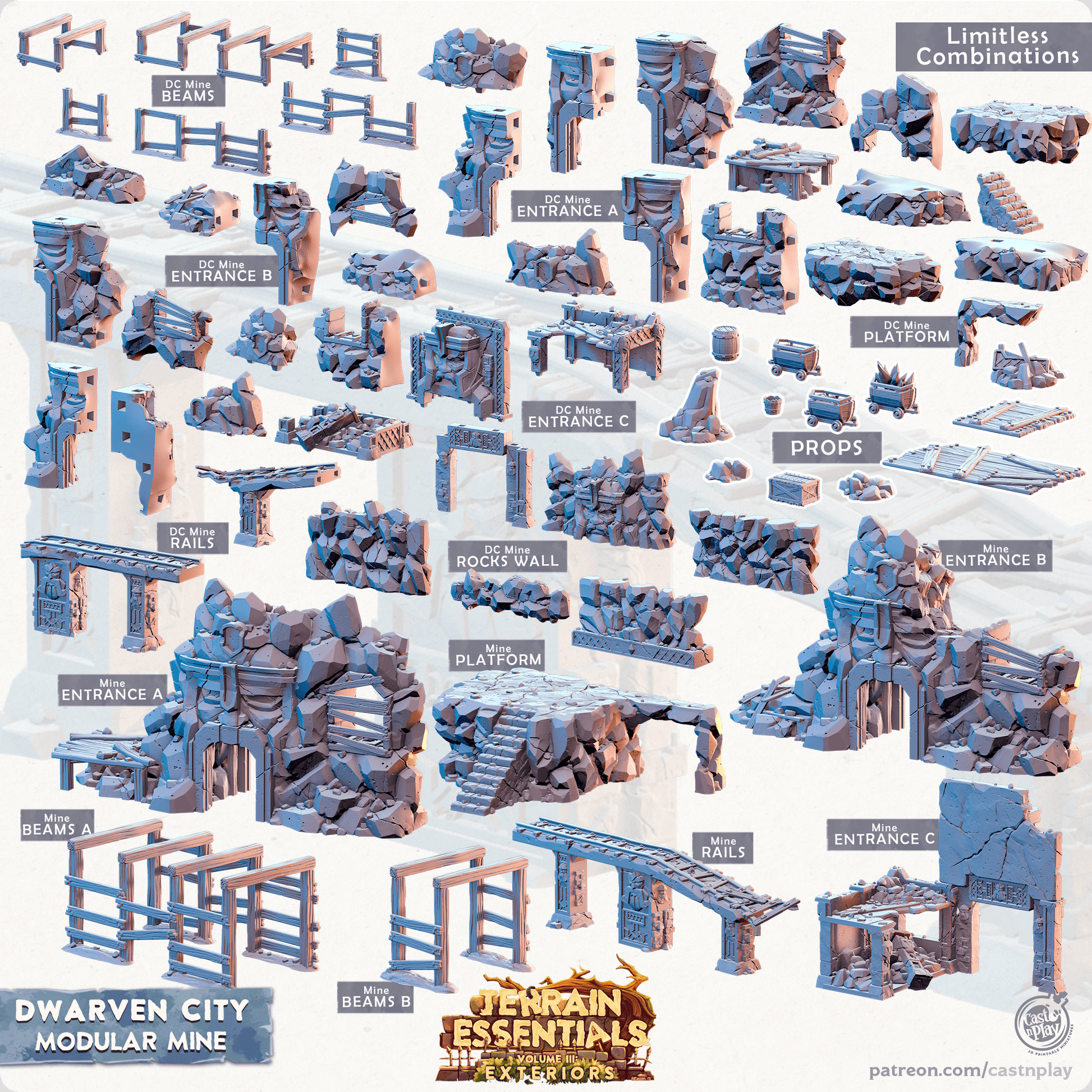 3D Printed Cast n Play Terrain Essentials Vol III Exteriors Dwarven City Set Modular Mine 28mm 32mm D&D - 3D Printing Boss 