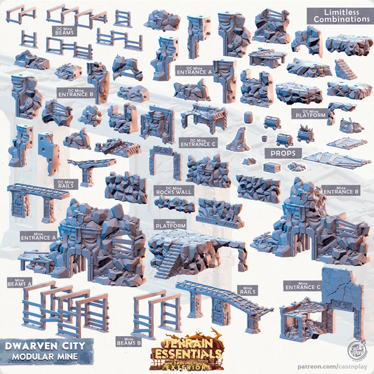 3D Printed Cast n Play Terrain Essentials Vol III Exteriors Dwarven City Set Modular Mine 28mm 32mm D&D - 3D Printing Boss 