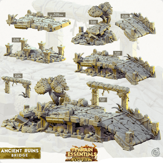 3D Printed Cast n Play Terrian Essentials Exteriors Ancient Ruins - Bridge Ancient Ruins Set 28mm 32mm D&D - 3D Printing Boss 