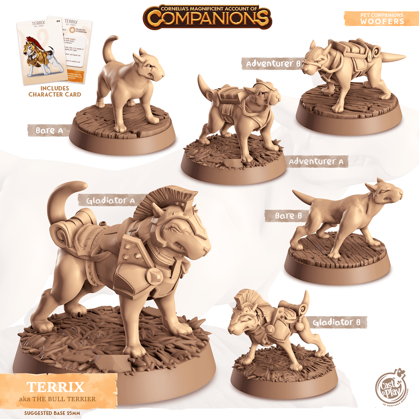 3D Printed Cast n Play Terrix - Bull Terrier Companions 28mm 32mm D&D - 3D Printing Boss 