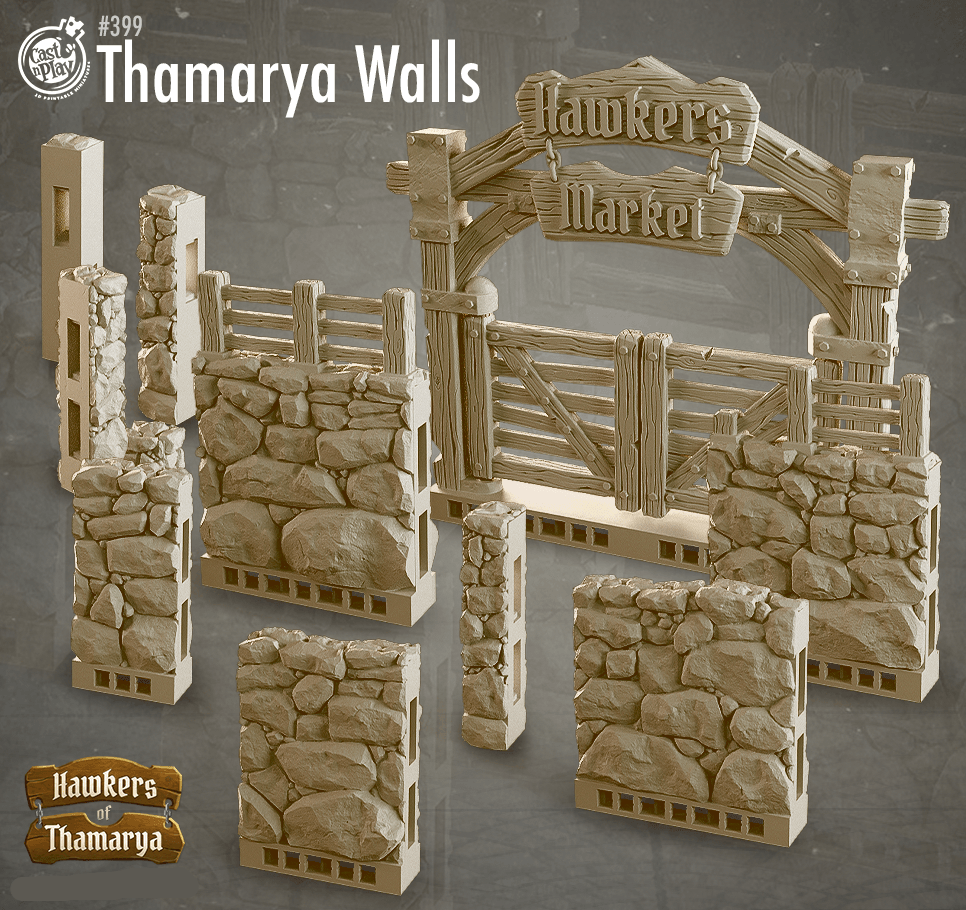 3D Printed Cast n Play Thamarya Market Walls Hawkers of Thamarya 28mm 32mm D&D - 3D Printing Boss 