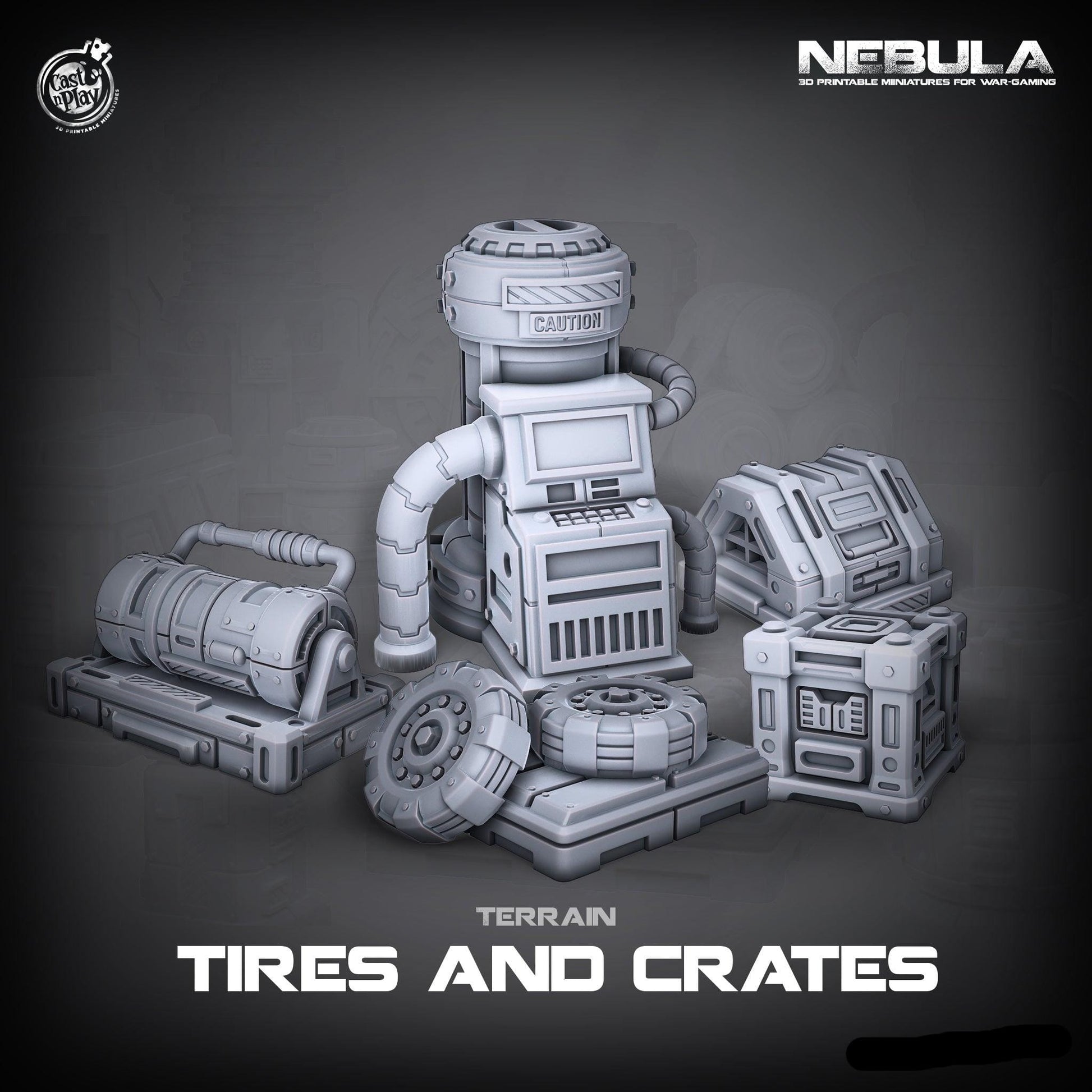 3D Printed Cast n Play Tires and Crates Nebula Origins 28mm 32mm D&D - 3D Printing Boss 
