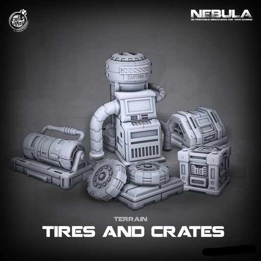 3D Printed Cast n Play Tires and Crates Nebula Origins 28mm 32mm D&D - 3D Printing Boss 