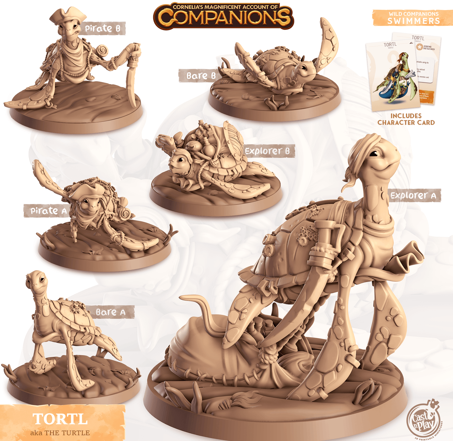 3D Printed Cast n Play Tortl - Turtle Companions 28mm 32mm D&D - 3D Printing Boss 