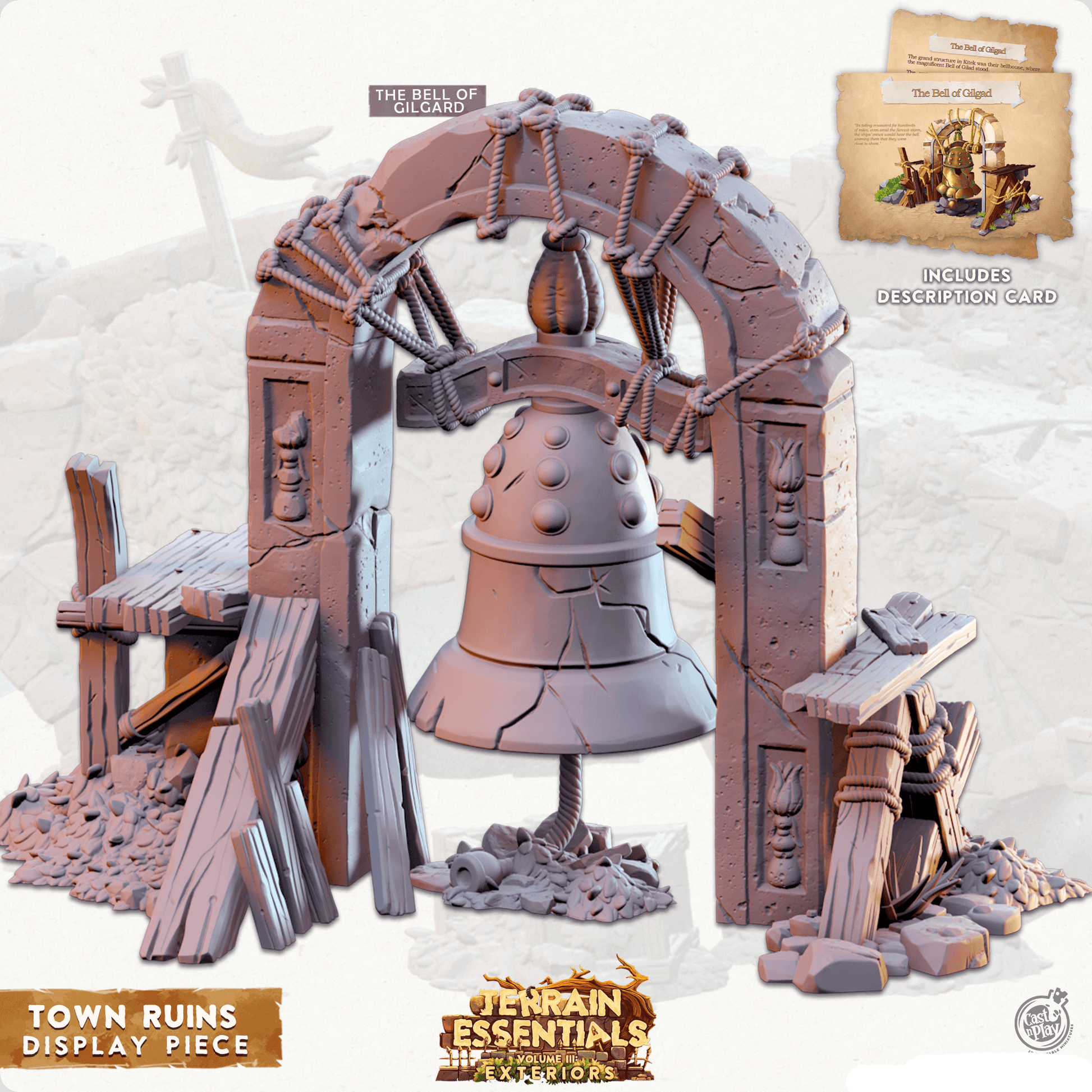 3D Printed Cast n Play Town - Display Bell Town Ruins Set 28mm 32mm D&D - 3D Printing Boss 