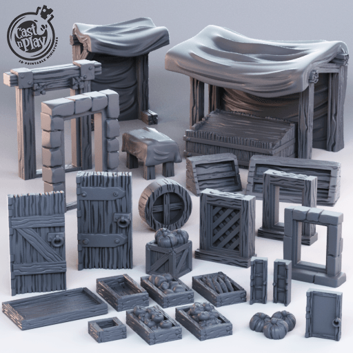 3D Printed Cast n Play Town Modular Props Townsfolk 28mm 32mm D&D - 3D Printing Boss 