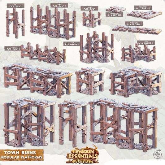 3D Printed Cast n Play Town - Town Ruins Modular Platforms Set 28mm 32mm D&D - 3D Printing Boss 