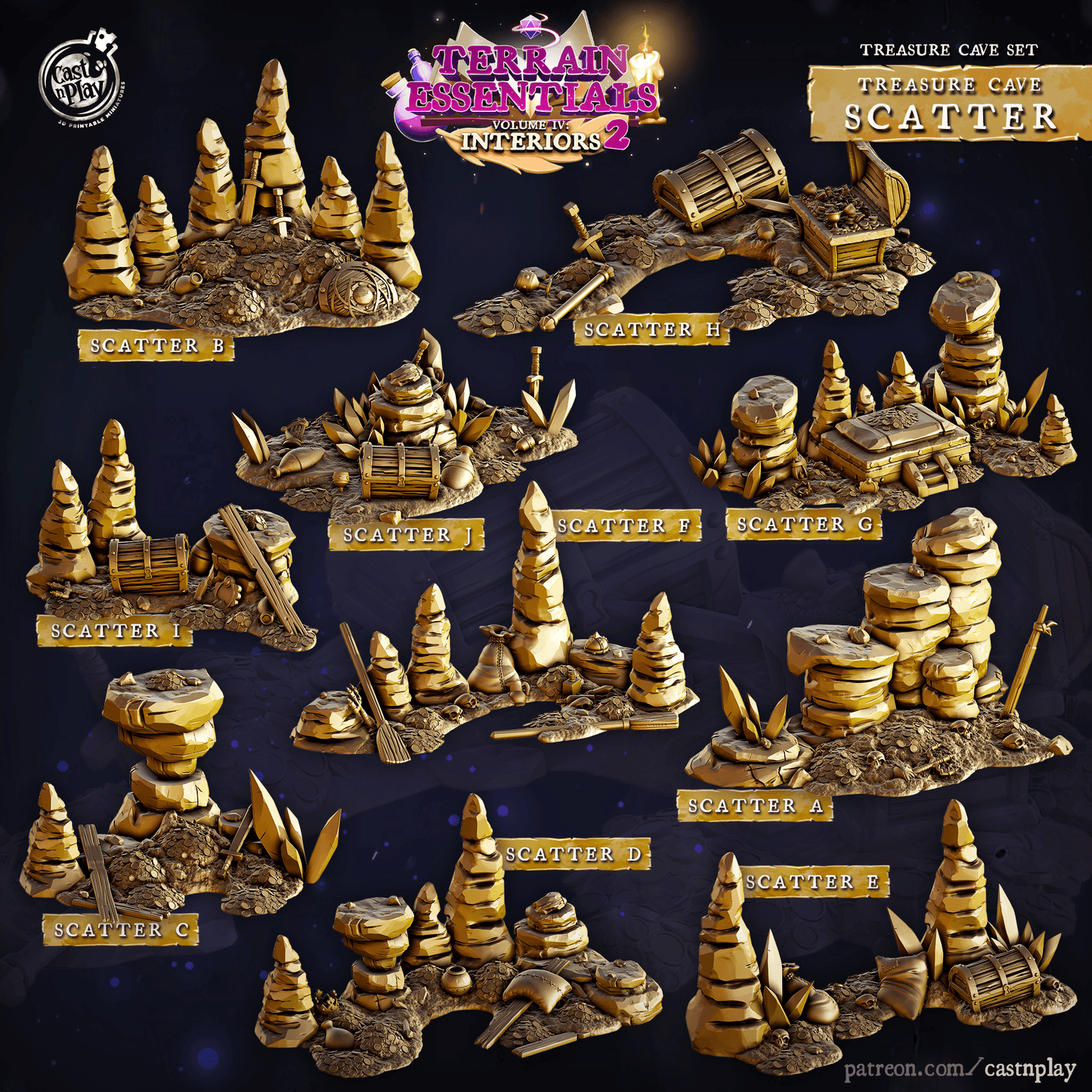 3D Printed Cast n Play Treasure Cave Scatter Terrain Set 28mm 32mm D&D - 3D Printing Boss 