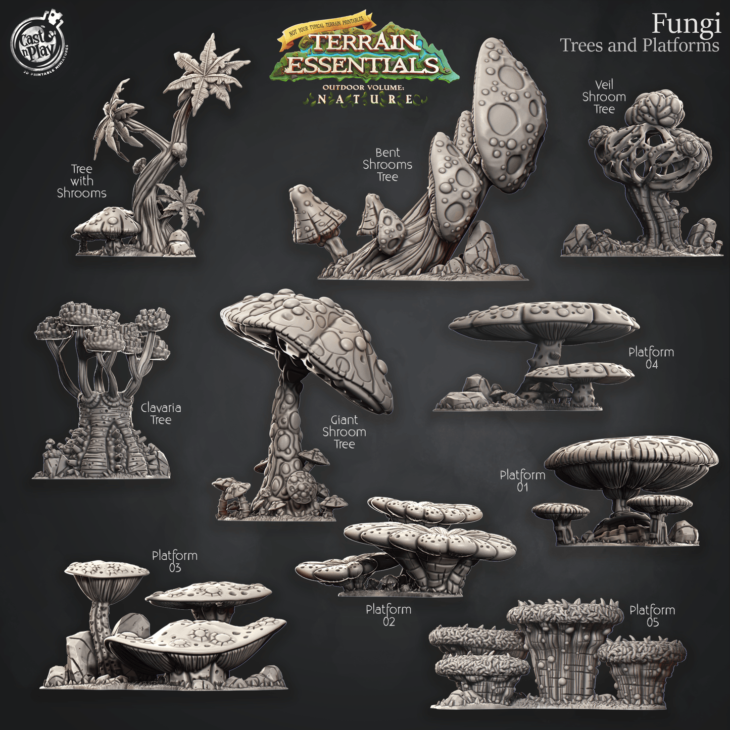 3D Printed Cast n Play Trees And Fungi Platforms Fungi Terrain Set Terrain Essentials Nature 28mm 32mm D&D - 3D Printing Boss 