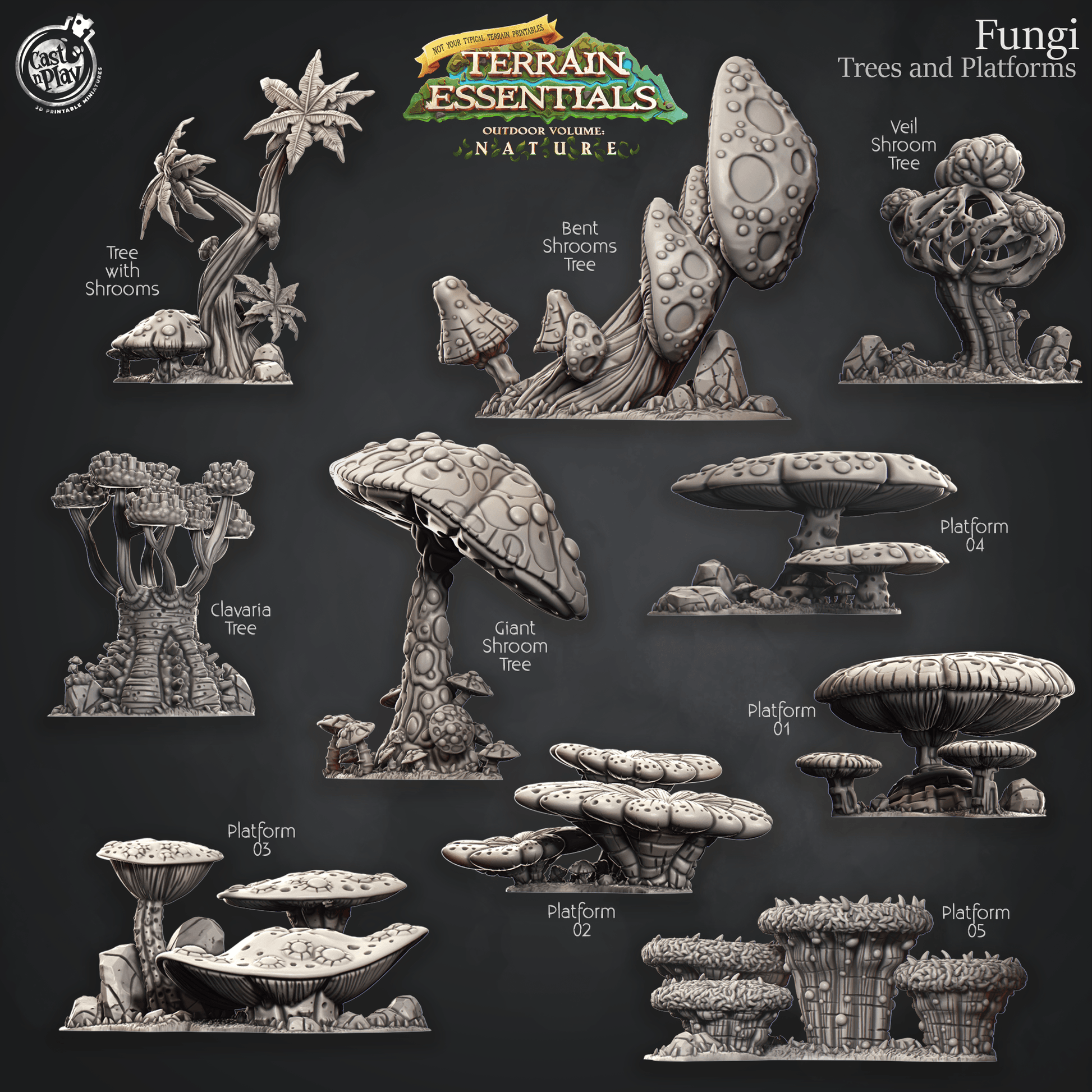 3D Printed Cast n Play Trees And Fungi Platforms Fungi Terrain Set Terrain Essentials Nature 28mm 32mm D&D - 3D Printing Boss 