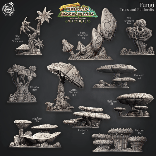 3D Printed Cast n Play Trees And Fungi Platforms Fungi Terrain Set Terrain Essentials Nature 28mm 32mm D&D - 3D Printing Boss 