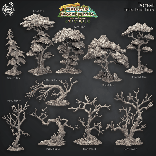3D Printed Cast n Play Trees and Dead Trees Terrain Set Terrain Essentials Nature 28mm 32mm D&D - 3D Printing Boss 