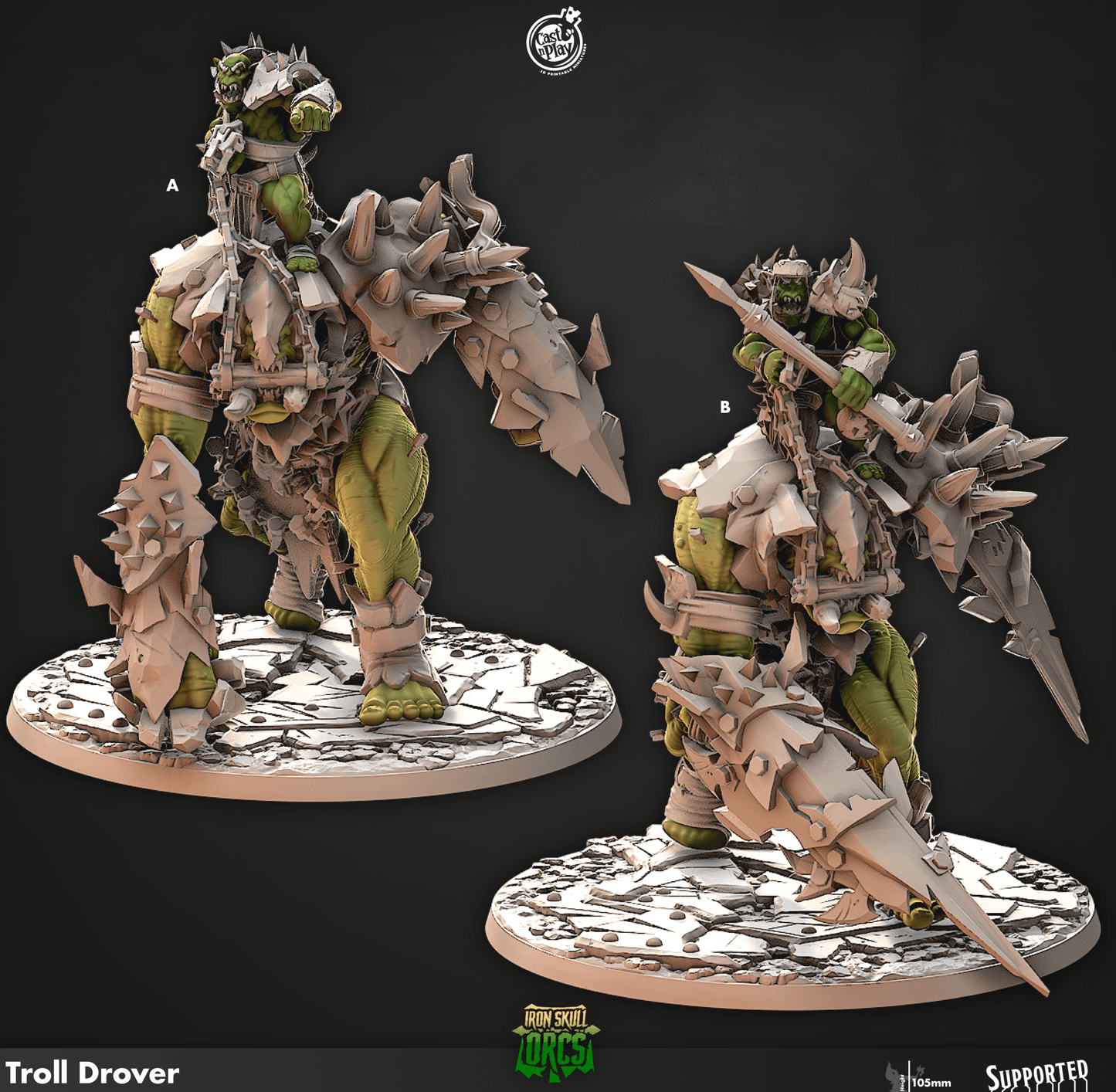 3D Printed Cast n Play Troll Drover Iron Skull Orcs 28mm 32mm D&D - 3D Printing Boss 