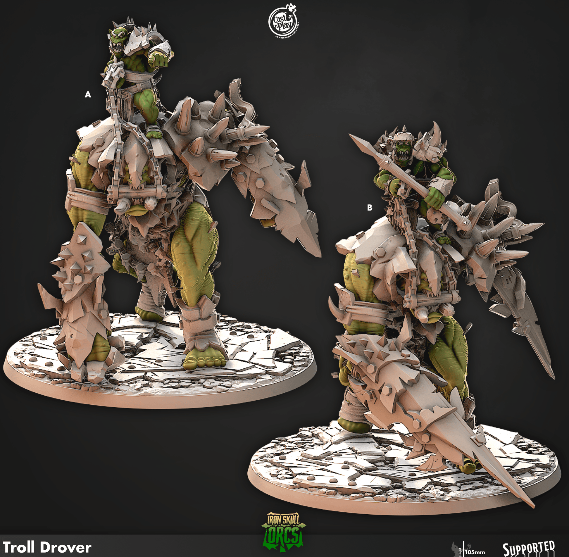 3D Printed Cast n Play Troll Drover Iron Skull Orcs 28mm 32mm D&D - 3D Printing Boss 