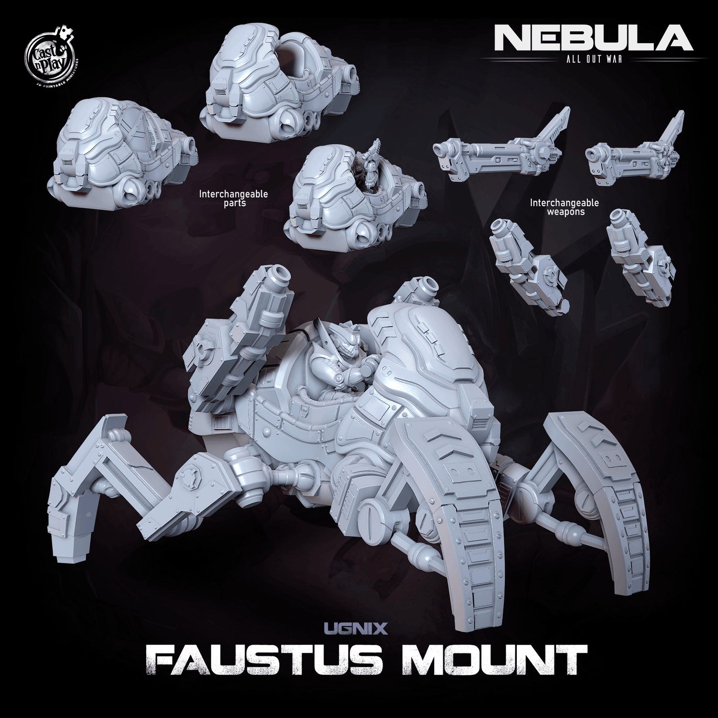 3D Printed Cast n Play Ugnix Faustus Mount Nebula All Out War 28mm 32mm D&D - 3D Printing Boss 