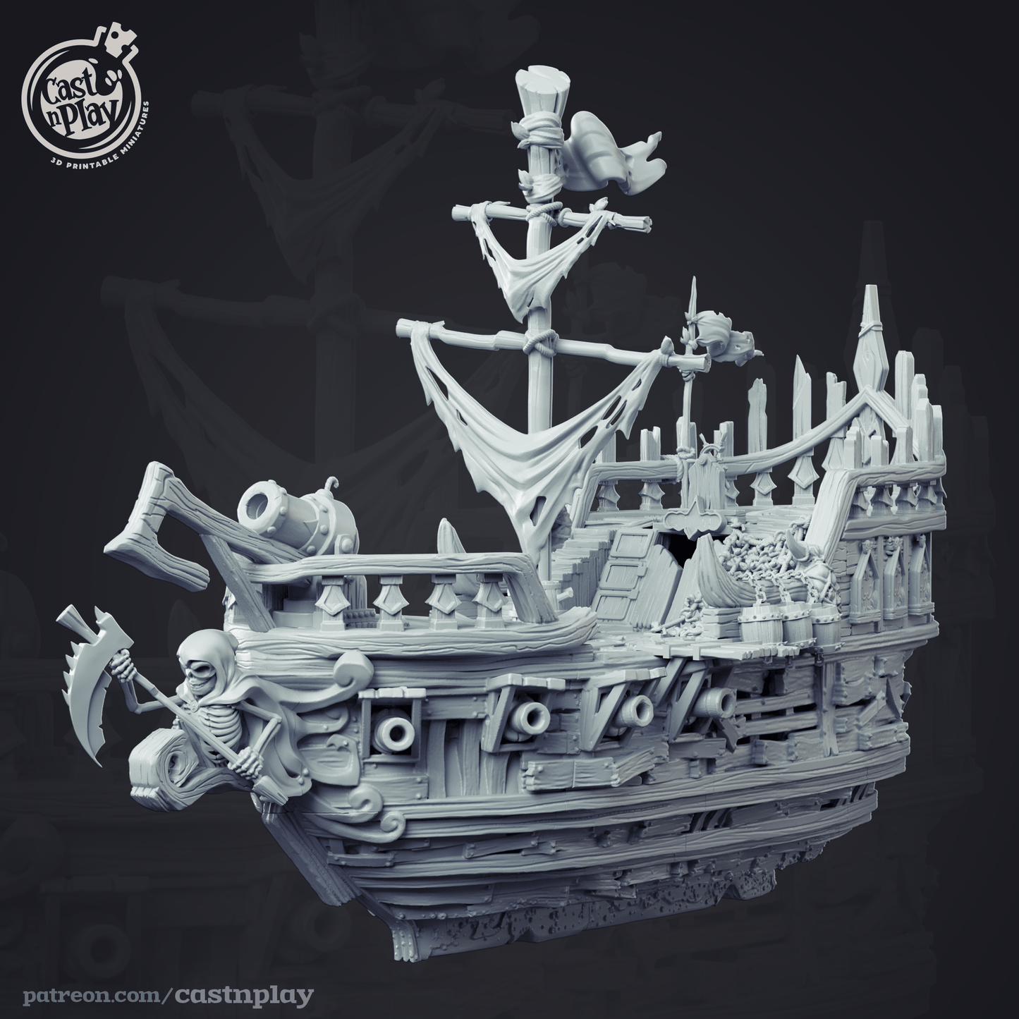 3D Printed Cast n Play - Undead Pirate Ship 28mm 32mm D&D - 3D Printing Boss 