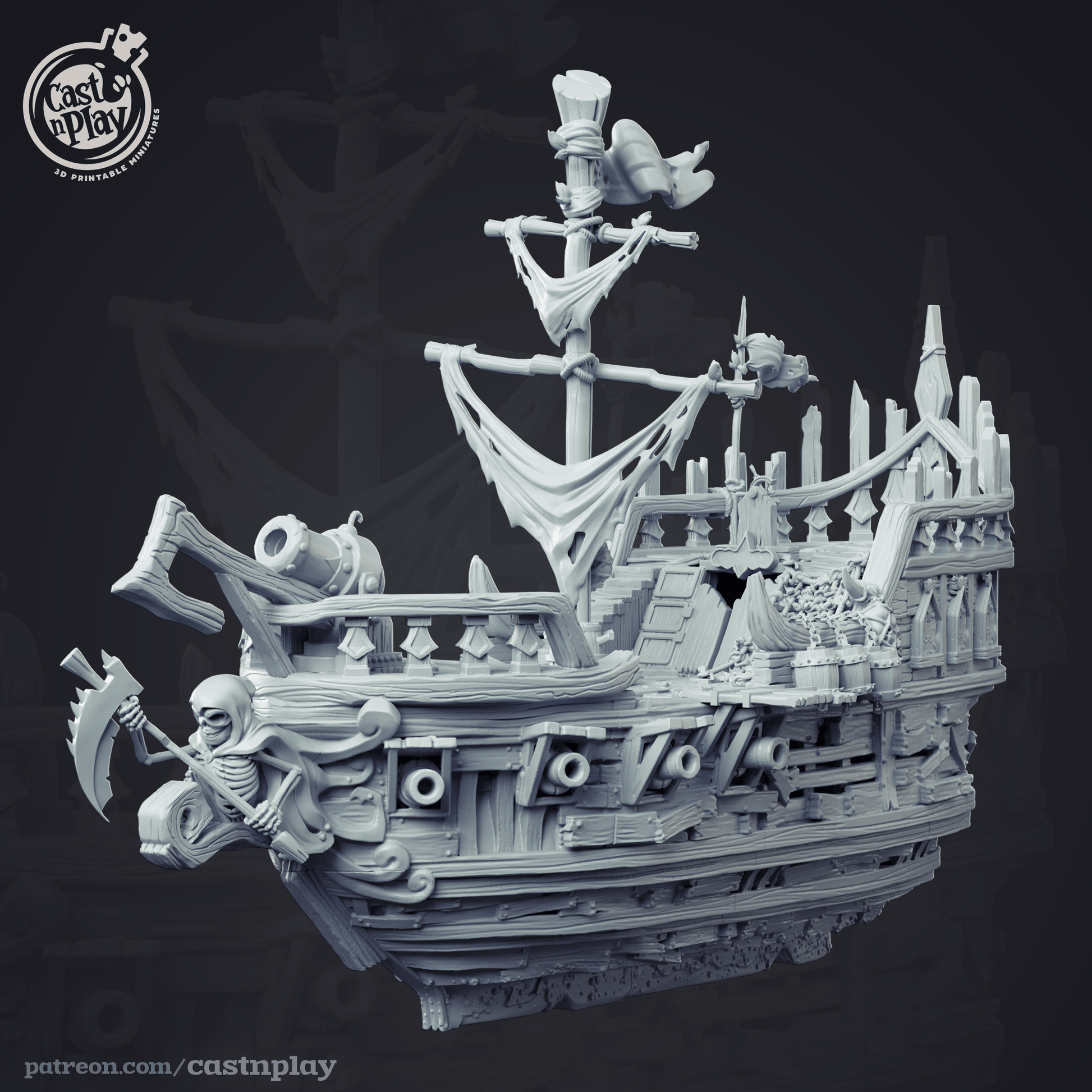 3D Printed Cast n Play - Undead Pirate Ship 28mm 32mm D&D - 3D Printing Boss 