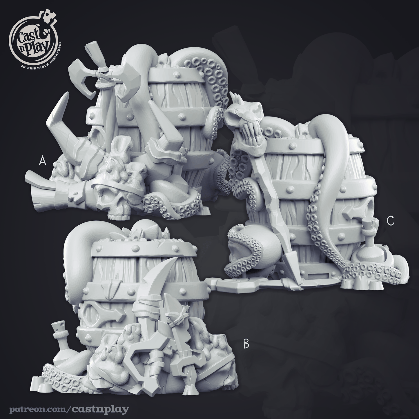 3D Printed Cast n Play - Undead Pirate Ship Barrel Props 28mm 32mm D&D - 3D Printing Boss 