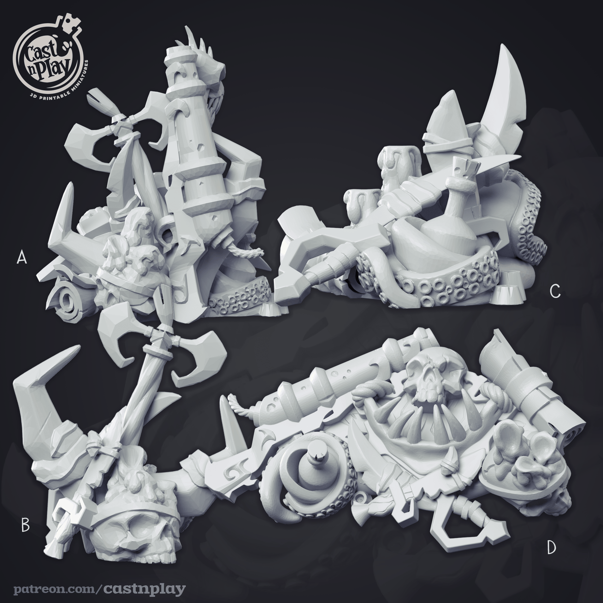 3D Printed Cast n Play - Undead Pirate Ship Weapon Props 28mm 32mm D&D - 3D Printing Boss 