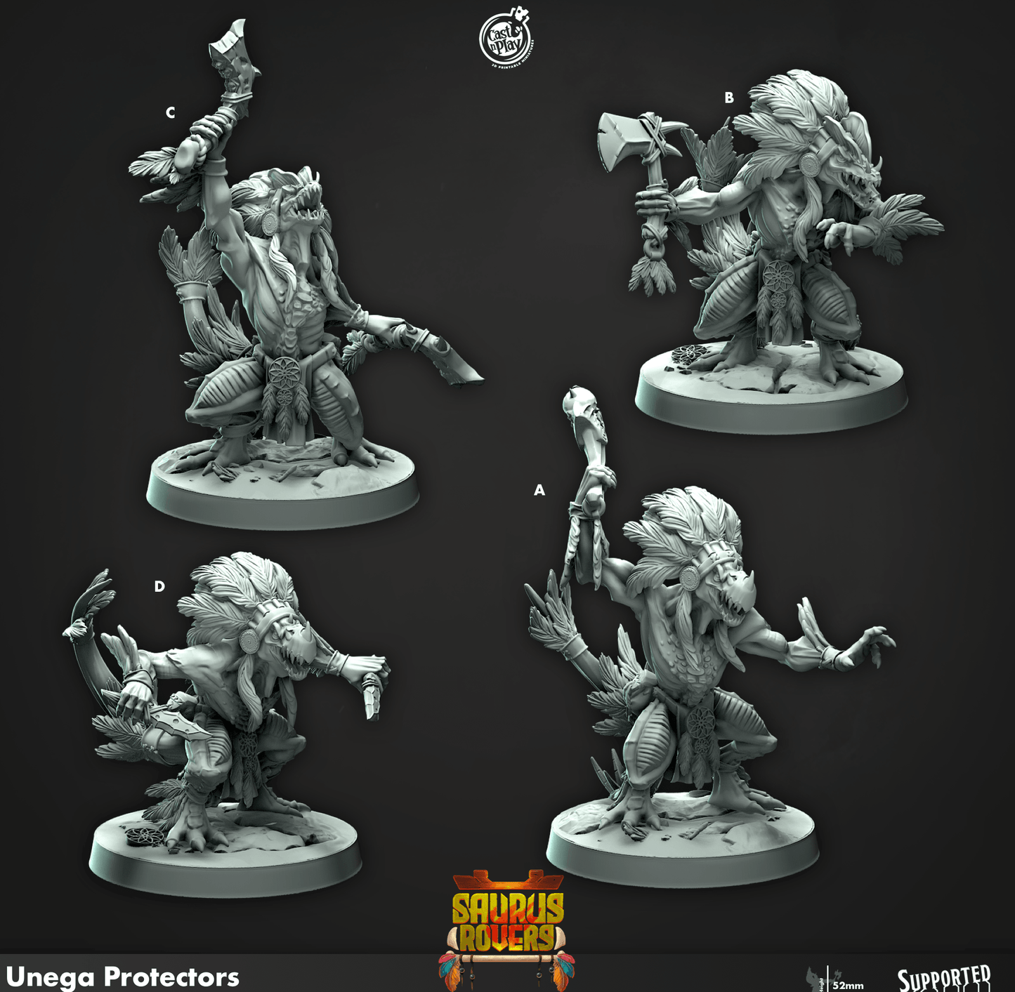 3D Printed Cast n Play Unega Protectors Saurus Rovers Set 28mm 32mm D&D - 3D Printing Boss 