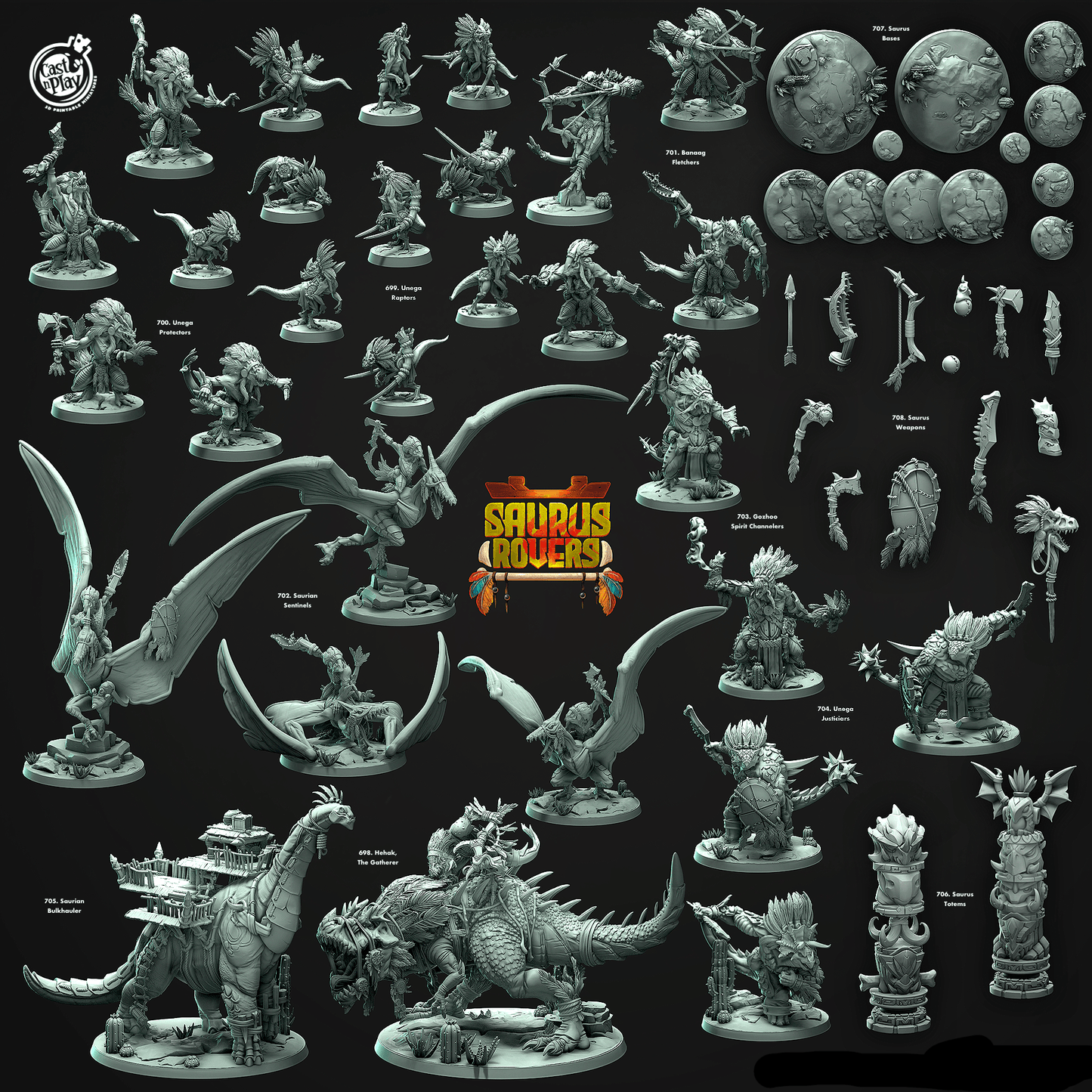 3D Printed Cast n Play Unega Protectors Saurus Rovers Set 28mm 32mm D&D - 3D Printing Boss 